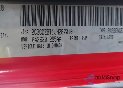 2018 Dodge Challenger R/T из США, поврежденный, VIN 2C3CDZBT1JH287010